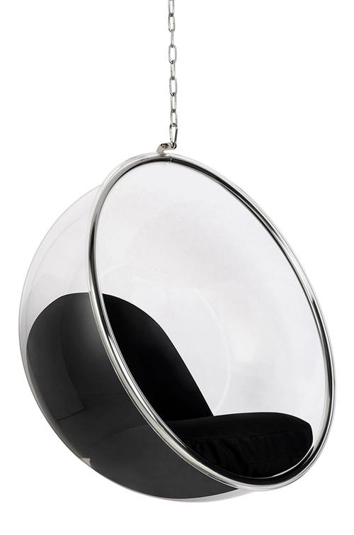 Hanging armchair BUBBLE black cushion - acrylic body, wool cushion