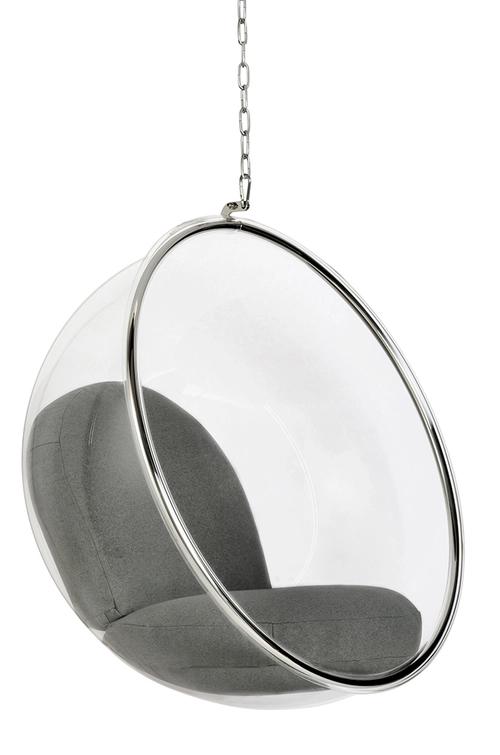 Hanging armchair BUBBLE gray cushion - acrylic body, wool cushion