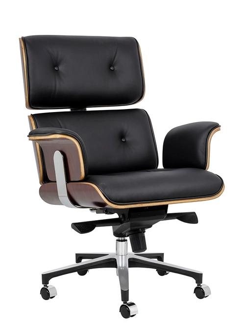 Office armchair LOUNGE BUSINESS black - rose plywood, natural leather, polished steel
