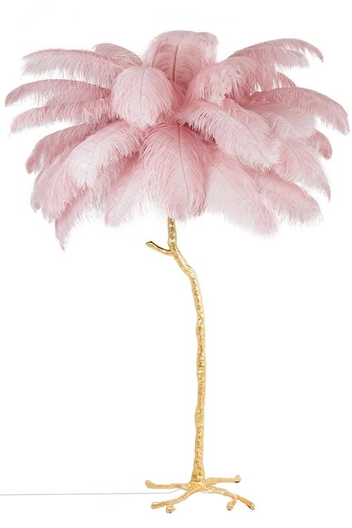 Floor lamp TIFFANY 175 pink brass / natural feathers