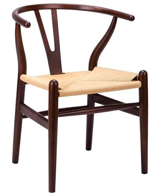WISHBONE dark brown chair - beech wood, natural fibre