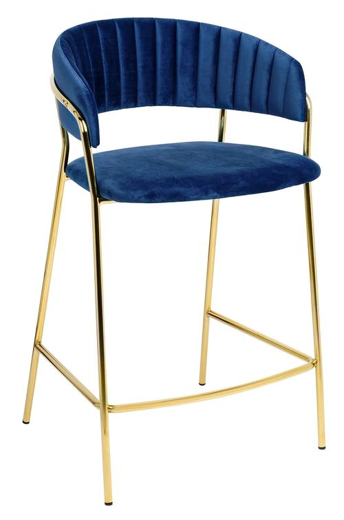MARGO 65 dark blue bar chair - velor, gold base