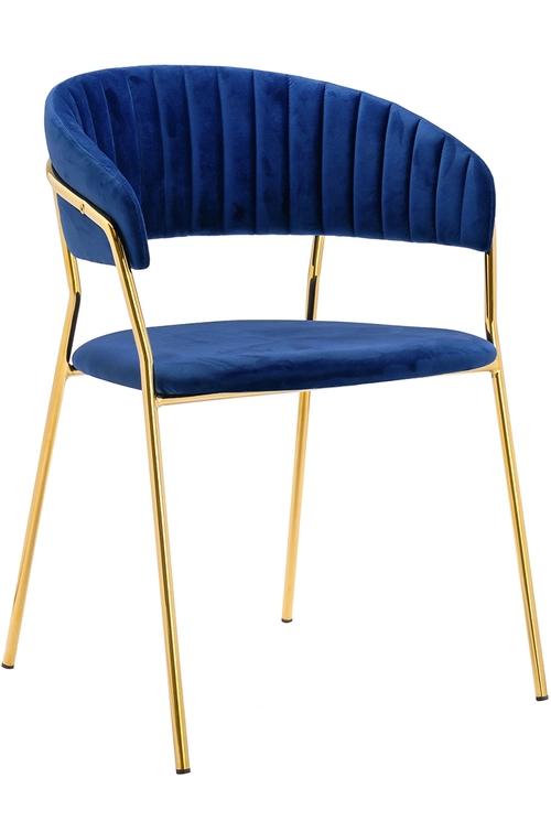 MARGO chair dark blue - velor, gold base