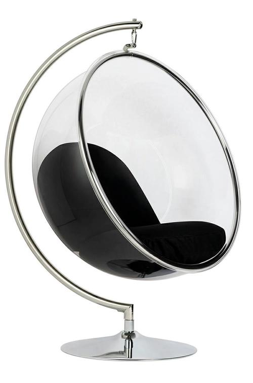 Armchair BUBBLE STAND black cushion - chrome base, acrylic body, wool cushion