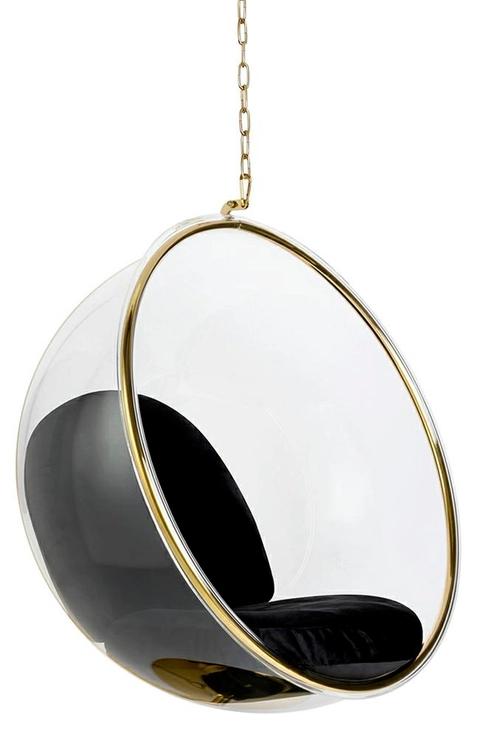 Hanging armchair BUBBLE GOLD VELVET black cushion