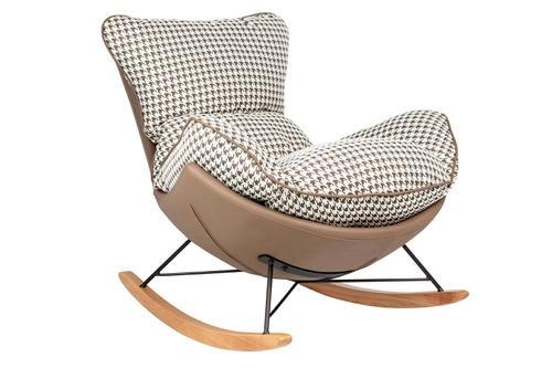 Rocking chair OTILIA brown houndstooth - wooden skids, eco-leather