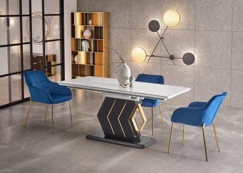 VINCENZO extendable table top: white marble, black/gold legs (3p=1pc)