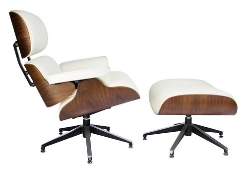 LOUNGE armchair white / walnut with footstool
