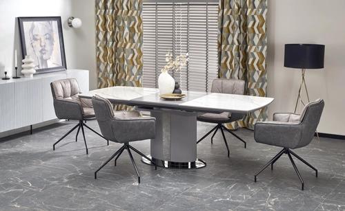 DANCAN extendable table, white marble / gray / light gray / black