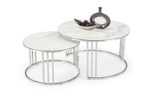 MERCURY 2 set of 2 coffee tables, frame - silver, glass - white marble (1p=1pc)