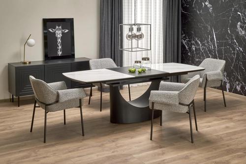 OSMAN extendable table, white marble / black