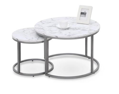 PAOLA set of 2 coffee tables, marble / silver (1p=1pc)