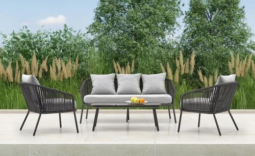 ROCCA garden set (sofa + armchair 2x + coffee table), dark gray / light gray (1p=1pc)