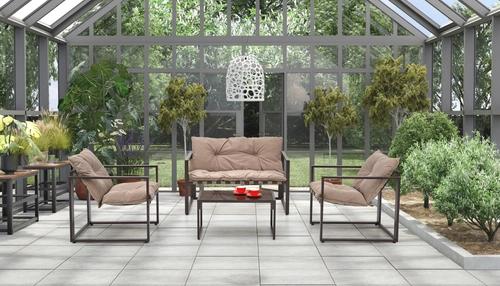 SHARK garden set (sofa + 2x armchair + coffee table), black / cappuccino