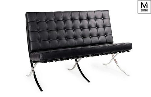 MODESTO BARCELON two-seater sofa black - eco-leather, polished steel