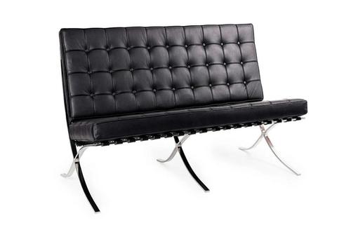 BARCELON PRESTIGE PLUS two-seater sofa, black - selected Italian natural leather, steel