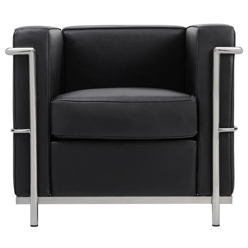SOFT LC2 black armchair - Italian natural leather, chrome