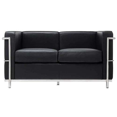 SOFT LC2 two-seater sofa, black - Italian natural leather, metal