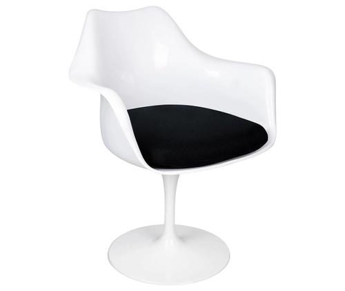 TULIP white armchair with black cushion - ABS, metal base