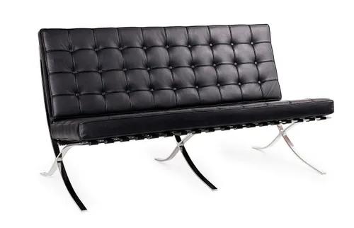BARCELON three-seater sofa black - Italian natural leather, chrome