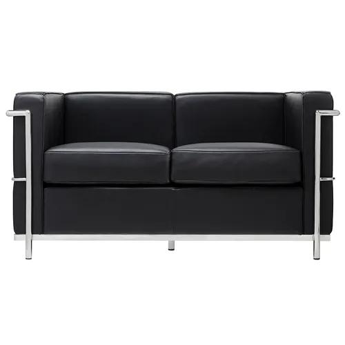 2-seater sofa SOFT LC2 black - Italian natural leather, metal