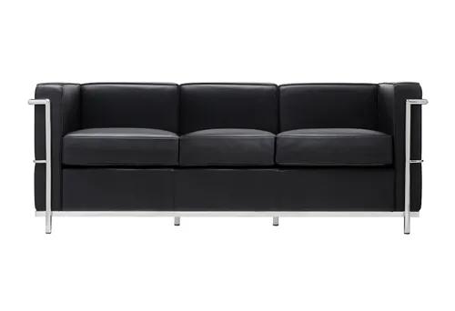 3-seater sofa SOFT LC2 black - Italian natural leather, metal