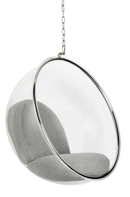 BUBBLE hanging armchair, light gray cushion - acrylic body, wool cushion