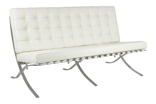 BARCELON three-seater sofa white - Italian natural leather, chrome