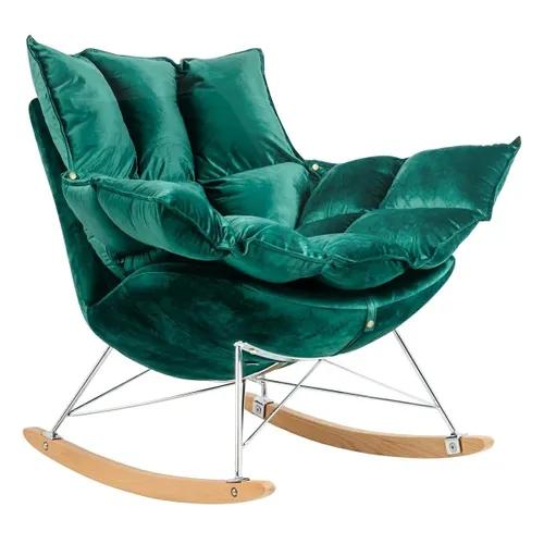 Rocking chair SWING VELVET dark green - velor, chrome steel, beech wood