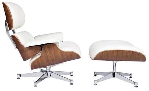 The LOUNGE VA PREMIUM WIDE white armchair with a footrest - plywood, natural leather