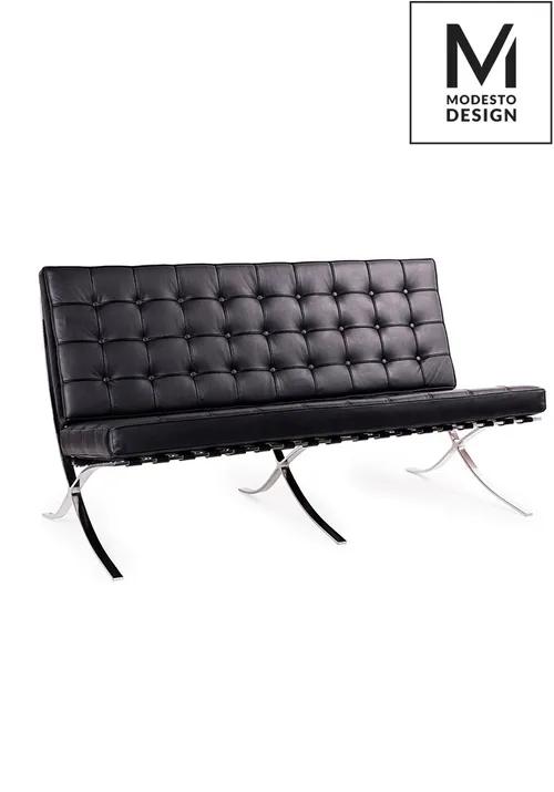 MODESTO two-seater sofa BARCELON black - eco-leather, polished steel
