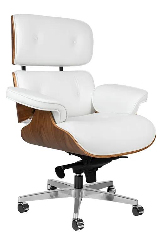 Office chair LOUNGE GUBERNATOR white - walnut plywood, natural leather, polished steel