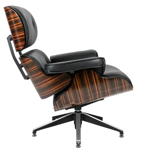 LOUNGE black armchair, ebony plywood - natural leather