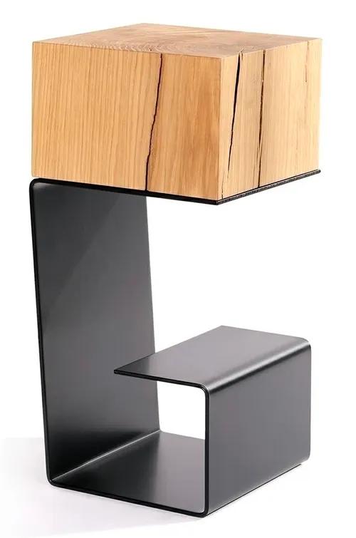 Black EGON table - oak top, metal base