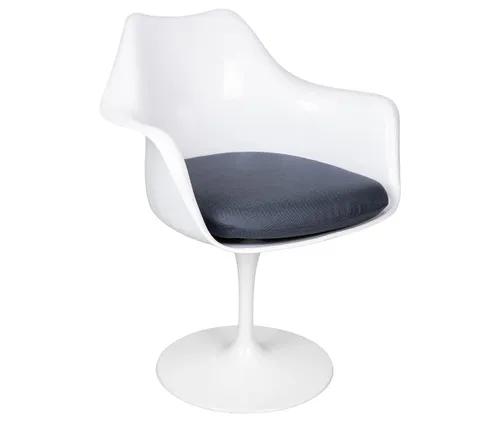 TULIP white armchair with a gray cushion - ABS, metal base