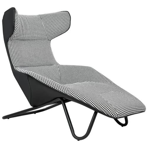 Chaise VITA black and white houndstooth fabric, black leatherette