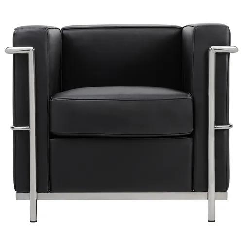 Black SOFT LC2 armchair - Italian natural leather, chrome