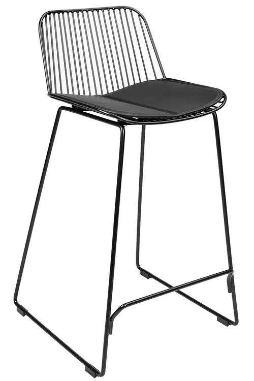 Black stool MILES 66 cm, metal, leatherette