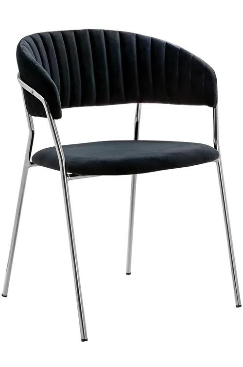 MARGO SILVER black chair - velor, chrome base
