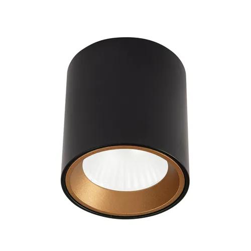 CEILING LAMP, ROUND BLACK TUBE + GOLD DECORATIVE RING